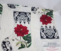 Joyeux Noel Red Poinsettia & White Magnolia Christmas Stockings Fabric Panel