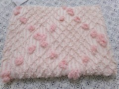 Blush Pink White Vtg Chenille Bedspread Fabric 18×24″ Geometric Diamond Puffs