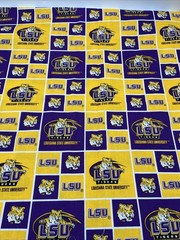 LOUISIANA STATE ( LSU )TIGERS NEW SMALL SQUARES DESIGN 1 YD PIECE 100% COTTON