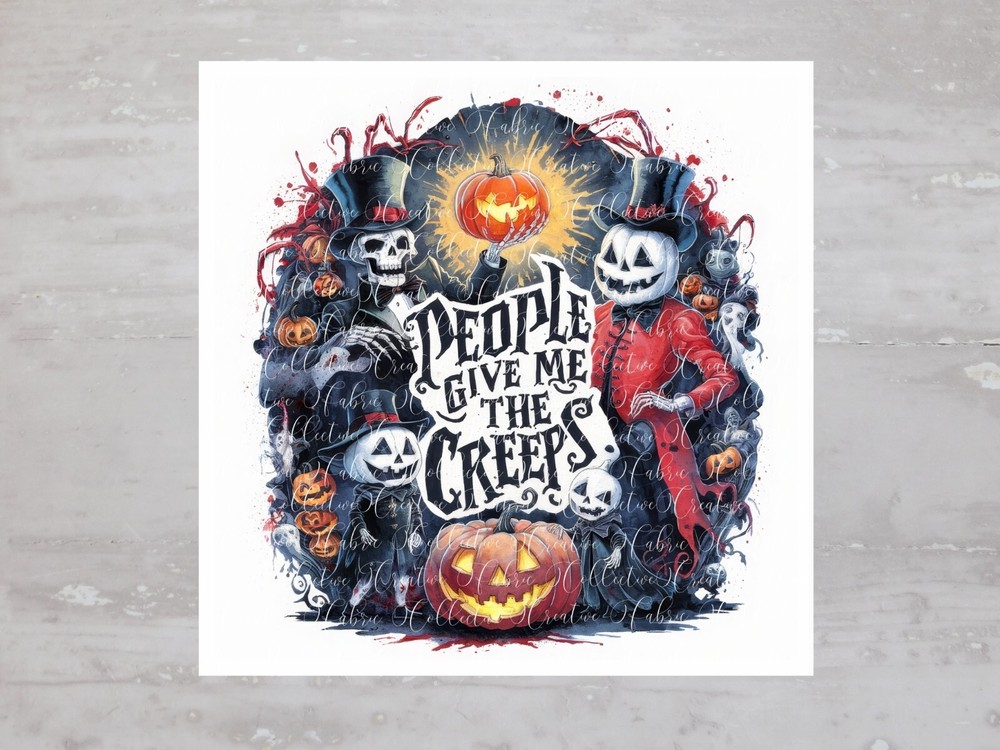 Halloween People Give Me The Creeps Fabric Panel Craft Sewing Fabric Block A254