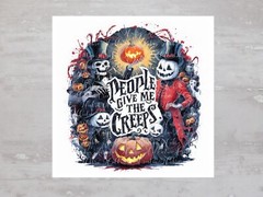 Halloween People Give Me The Creeps Fabric Panel Craft Sewing Fabric Block A254