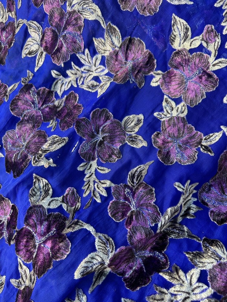 Blue & Lavender floral Velvet Burnout on chiffon Fabric By the Yard 45″ W