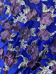 Blue & Lavender floral Velvet Burnout on chiffon Fabric By the Yard 45″ W