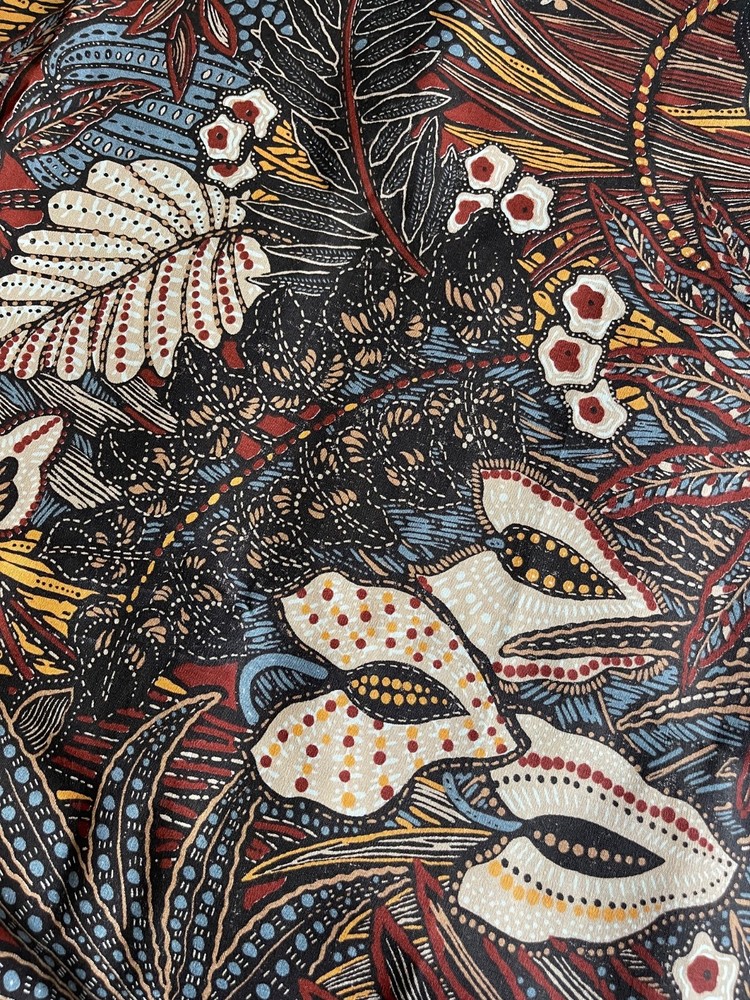 Vintage 1979 House ‘n Home – Boho / Tiki screenprint fabric – 49″ x 52″