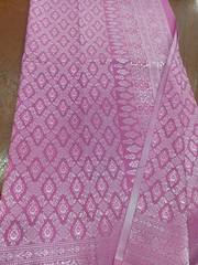 Thai Silk Fabric Pink Silver Brocade Traditional Thai Textile 2 Yards