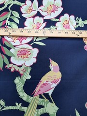 Thibaut Yukio Navy & pink floral with birds Upholstery Drapery Fabric