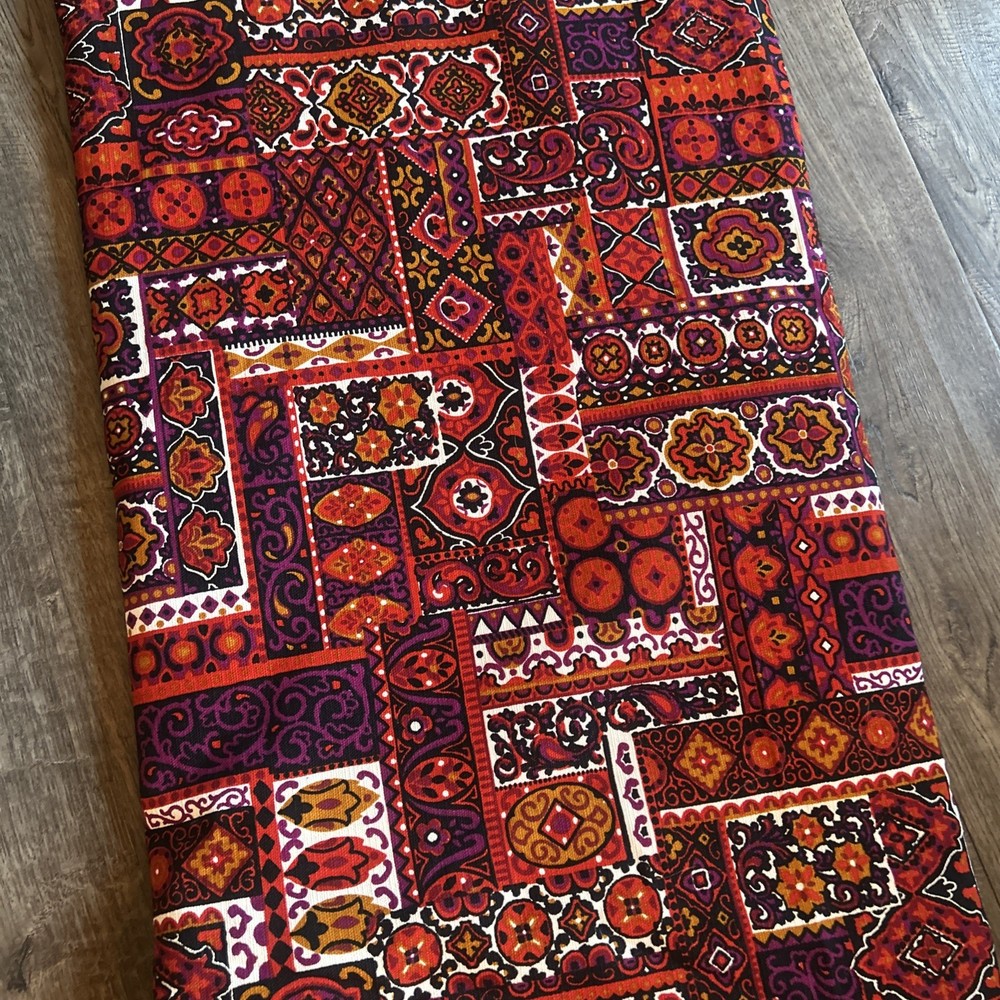 Vintage 5th Avenue Designs Fabric VAT Dye W/Dupont Zepel, Red Bohemian 48×284”
