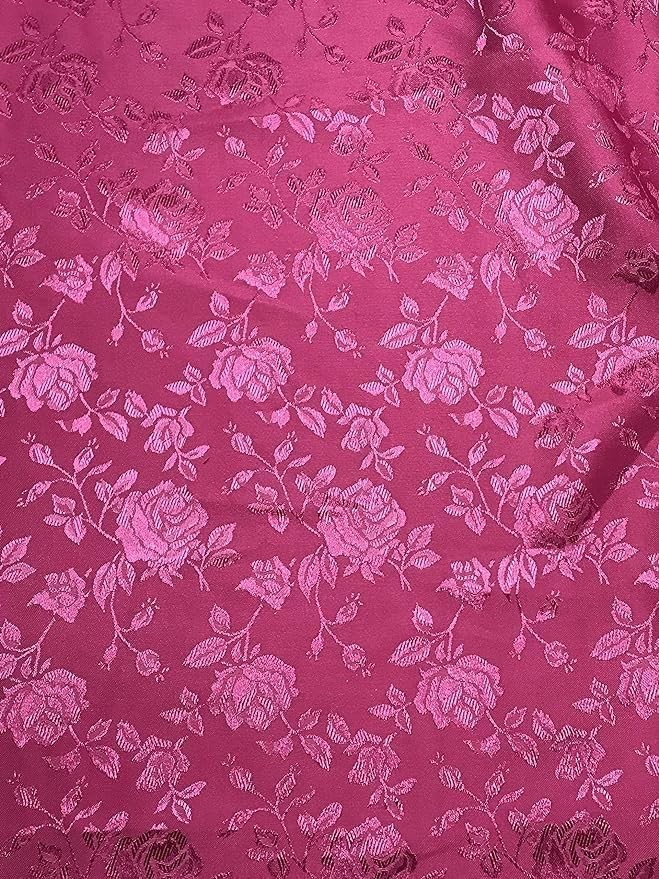Rose Jacquard Satin Fabric 60/59″ 5 Yard Fuchsia Sells by the Yard Inch Wide