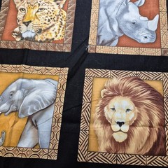 Large Safari Animals Giraffe Lion Zebra Elephant Cotton Fabric 1 1/4 Yards