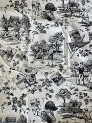 Vintage Baseball Motif Black Cream Toile Decorator Fabric 1.5 yds x56″