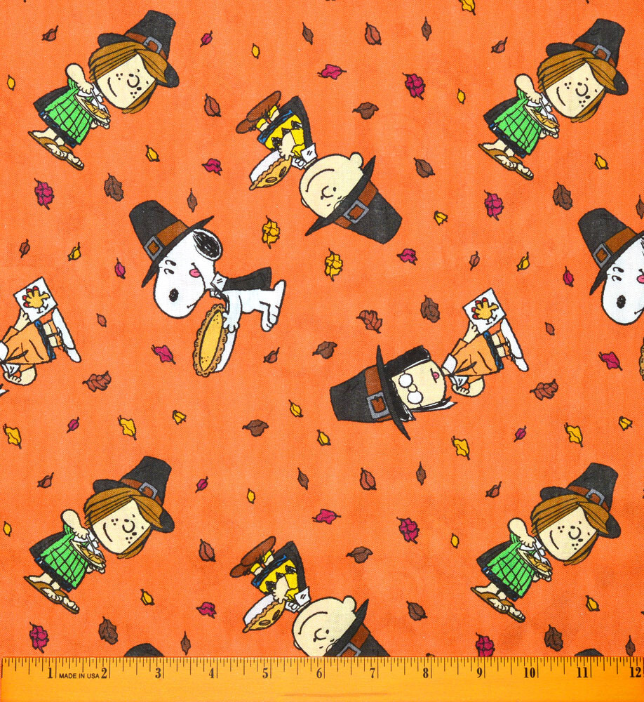 Peanuts Thanksgiving Fabric – HALF YARD – 100% Cotton Orange Fall Autumn Snoopy
