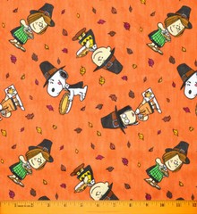 Peanuts Thanksgiving Fabric – HALF YARD – 100% Cotton Orange Fall Autumn Snoopy