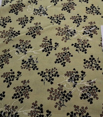 3 yd x 58″ w Polyester Fabric Light Lime w/Black & Brown Leaf Design NO STRETCH