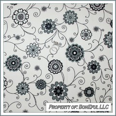BonEful Fabric FQ Cotton Quilt B&W White Black Snow Gray Dot Flower Swirl Scroll