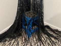 BLACK Beaded Rhinestone Embroidery Bridal Lace Fabric 50” Width 1 Yard
