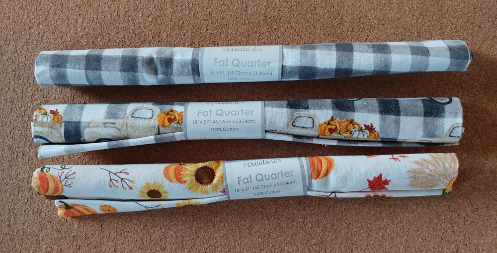 Fat Quarters Turkey Pumpkins Truck Plaid Fall Colors. 18″x21″ Lot Of 3 Create It