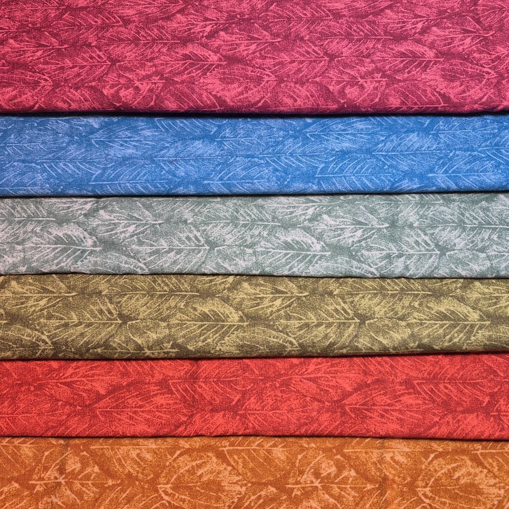Leaves Earth Tones Seasons Cotton Fabric Tonal Blender 6 Yards (1 Yard Each)