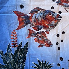 Fish Swimming Bottom Ocean Rocks Seaweed Indonesian Batik Panel