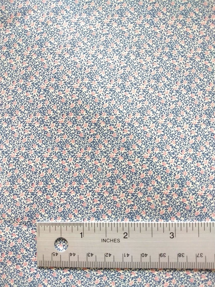 5 yards cotton fabric ~ TINY FLORAL blue/pink, flowers buds calico blender