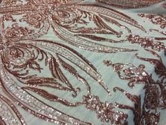 Alaina COPPER Curlicue Sequins on Mesh Lace Fabric by the Yard – 10018