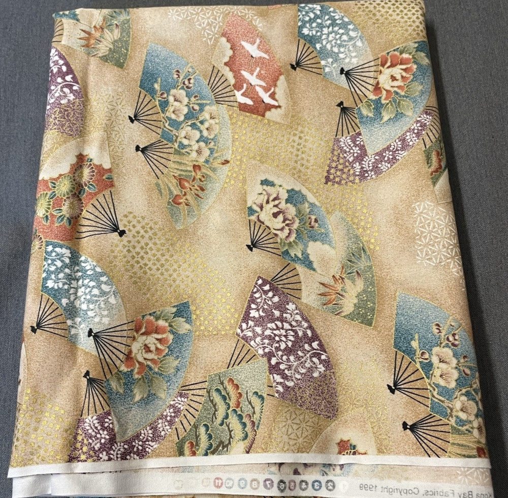 NEW 1999 KONA BAY FABRICS “ORIENTAL/ASIAN FANS” PIECE OF FABRIC 2 YDS. X44″ WIDE