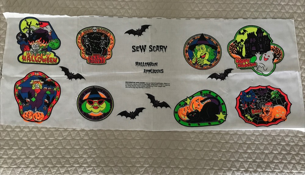 Vtg Sew Scary” Neon Fabric Halloween Applique Panel Wamsutta Hallmark Card Inc.