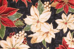 36″L x 44″W Hoffman Fabric Merry Birds White Red Poinsettia Flowers Pinecones