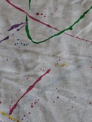 Vintage Knit Stretch Fabric-White With Paint Splatters-Pink Blue 1.5yd x 54″A