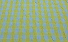 P KAUFMANN CRINKLE AQUA BLUE SEERSUCKER LOOK POLYESTER FABRIC BY THE YARD 56″W
