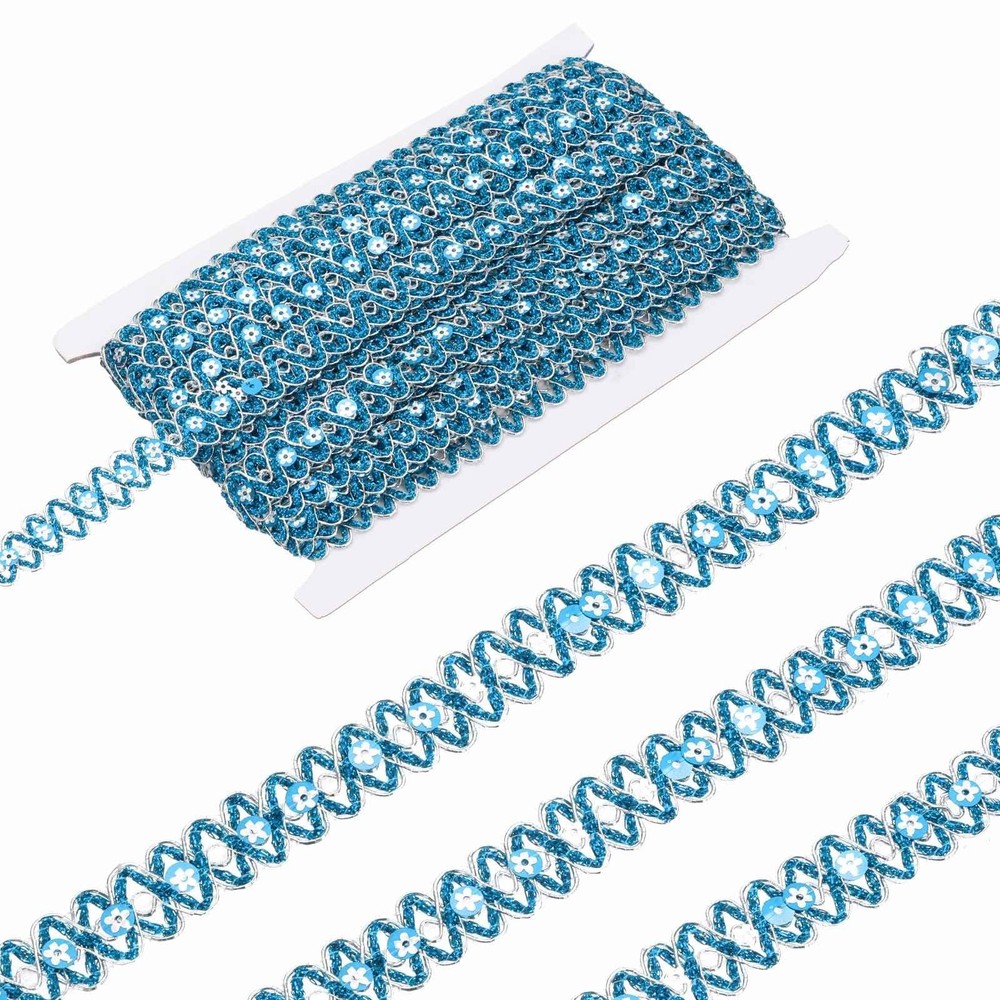 0.7 Inch x 14 Yards Sequin Ribbon Trim, Wave Woven Braid Trimming Flat Sequin…
