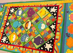 RARE KIM SCHAEFER FABRIC ZOO PARADE PANEL BRIGHT COLORS ANIMALS FAUX QUILT 23X44