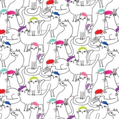 CATS IN PARIS ~ French Kitty ~ Wearing Berets Hats ~ Terry Runyan for Benartex
