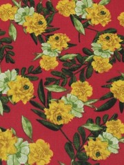 Yellow Rose Crepe Fabric Dress Blouse Apparel Red Floral By the Yard