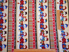 Christmas Fabric 1 Yard Snowman Stripe Cream Red Gold Blk Premium Cotton #30 Vtg