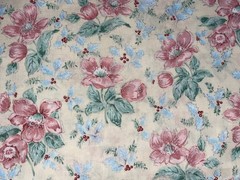 By 1/2 Yd Vintage Christmas Floral Pink Blue Yellow Holly Cotton Fabric BTHY