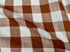 Gingham Checked Linen Fabric Plaid Buffalo Material 150cm wide LIGHT BROWN Terra