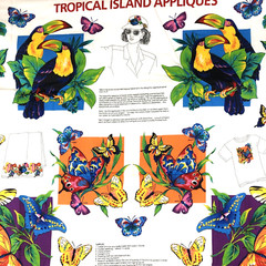 Fabric panel Tropical Island Appliques Cut Sew Birds Fish Butterflies Parrothead