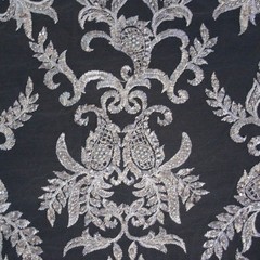 Designer silver embroider beaded and sequin lace fabric Remnant Made in Italy