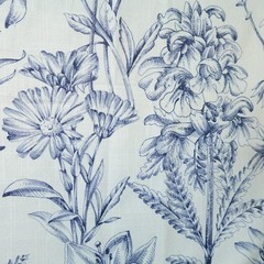 Belle Maison Fabric Floral Botanical Print 39×44 Linen Blend Spain Blue Flowers