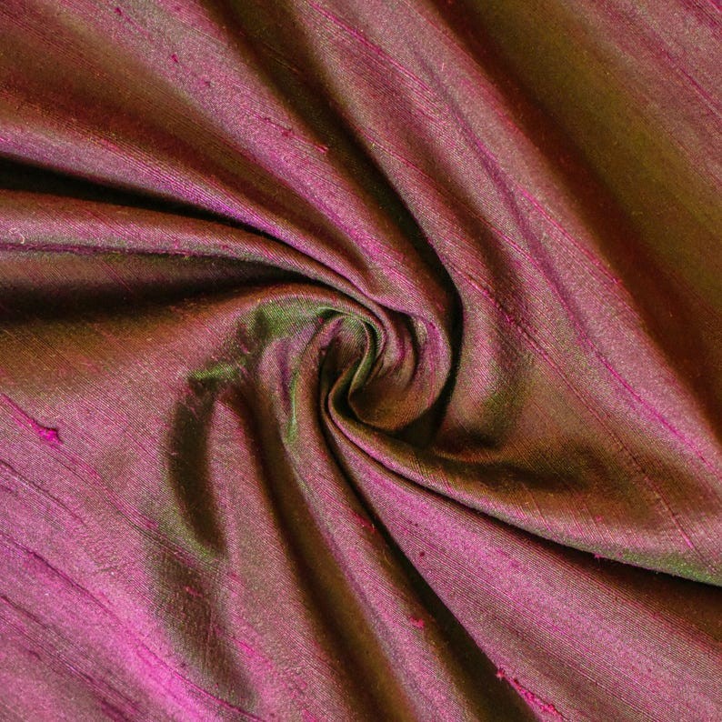 Fuchsia Green Silk Dupioni Fabric by the Yard, 1 Yard Pink Silk Fabric