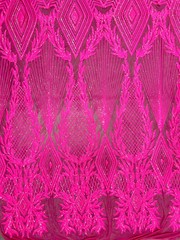 Francesca HOT PINK Vines and Diamonds Pattern Sequins on Mesh Lace Fabric by th