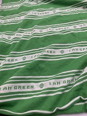 Stretch Bright Green White I AM GREEN T-shirt Fabric Remnant 39” L x 60” W