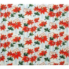 Vintage Christmas Poinsettia Holly Fabric 4 Yards 44×144 Blue Stripe MCM Red