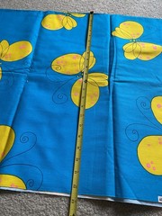 Vtg Ameritex Bright BLUE Yellow BUTTERFLY Fabric 2 Yards Large Print Cotton MCM