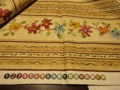 New Cotton Fabric Farmers Market Red Rooster Floral Stripes 32″