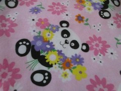Panda Bear and Flowers Pink Purple Yellow 2 yards Flannel Fabric New