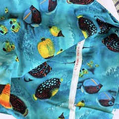 Vintage Tropical Fish Cotton Fabric Trans-Pacific 44” x 80” Ocean Reef Print