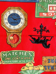 Vintage 1994 Cotton Fabric Red General Store Icon Weathervane Signs Farm Country