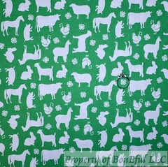 BonEful Fabric FQ Cotton Quilt Blue White 4H Club Print Clover Farm Horse Sheep
