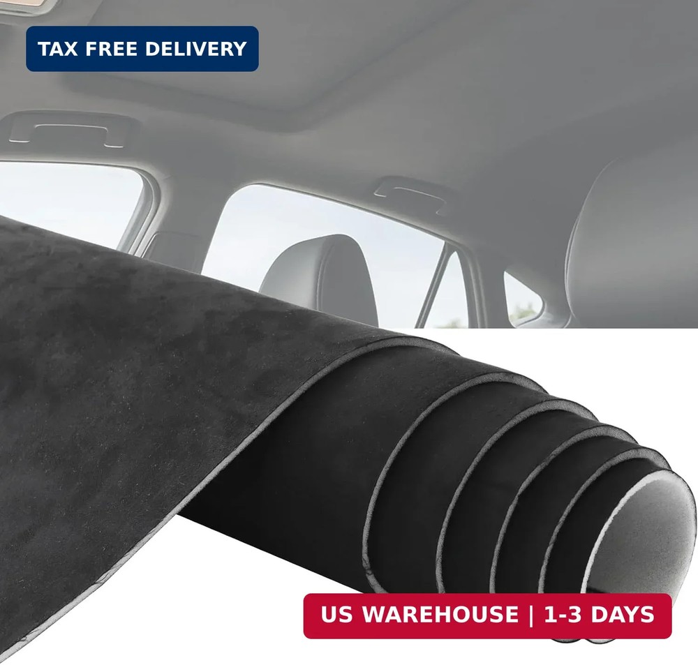 Black Suede Headliner Fabric 96″ L x 60″ W with 3.5mm Foam Backing Material | Au